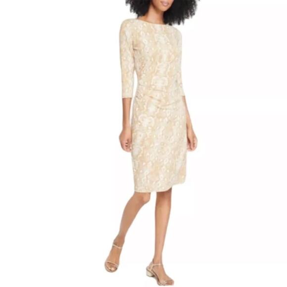 J. McLaughlin Snakeskin Print Ruched 3/4 Sleeves Dress - Picture 7 of 7